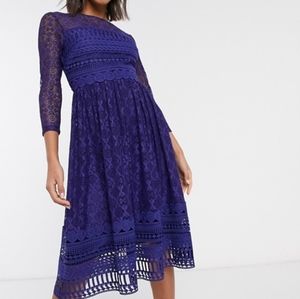 ASOS Premium Lace Skater Midi dress with long sleeves